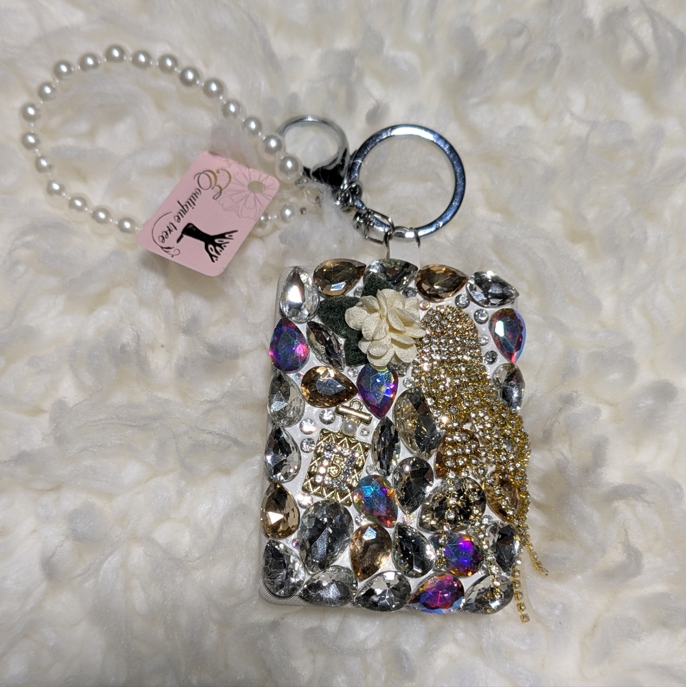 Rhinestone Embellished Keychain with Pearl Accent
